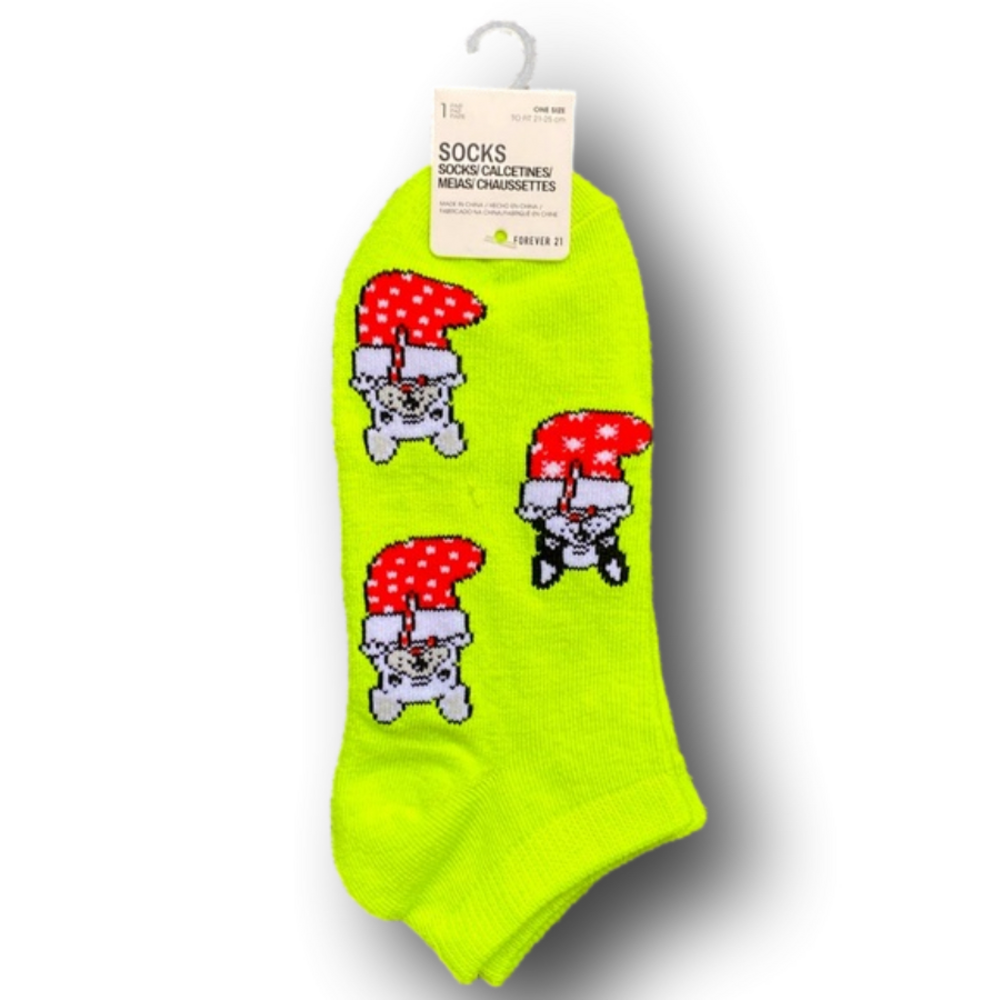 3/$15 French Bulldogs In Christmas Stockings Funny Novelty Ankle Socks - NWT
